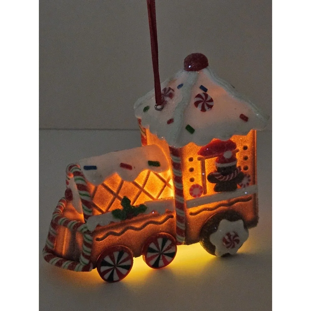 Claydough Gingerbread Train Christmas Ornament Lighted Candy Cane Holiday Decor